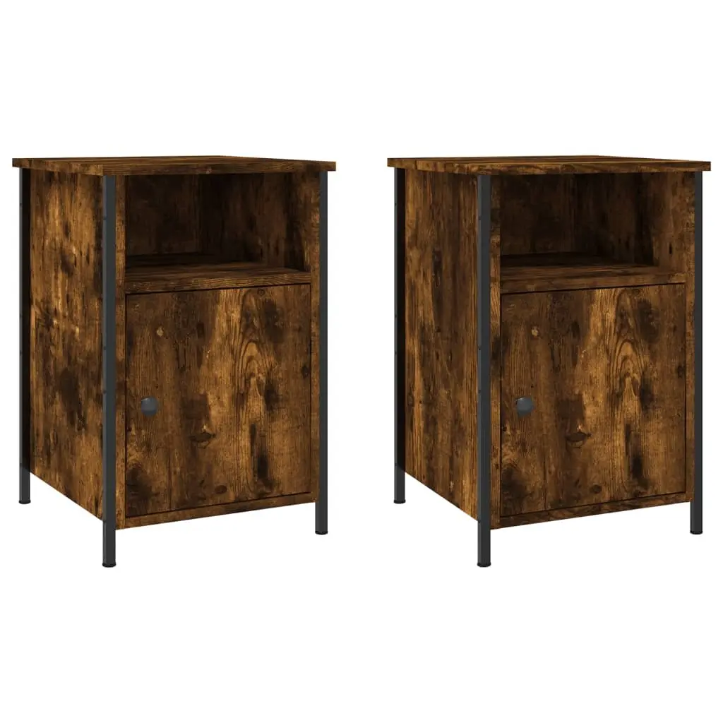 Bedside Cabinet Smoked Oak 40x42x60cm Engineered Wood Storage Nightstand Table 2 Piece