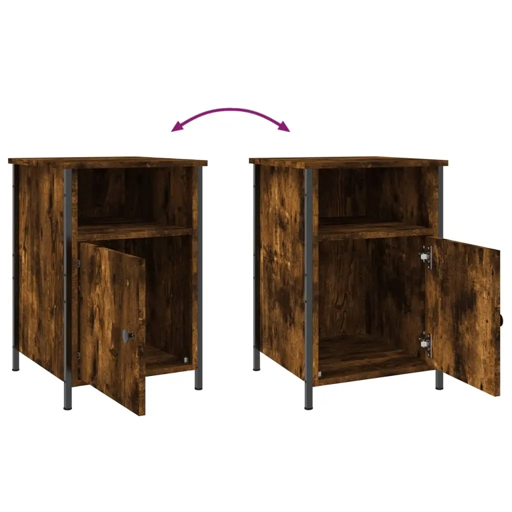 Bedside Cabinet Smoked Oak 40x42x60cm Engineered Wood Storage Nightstand Table 2 Piece
