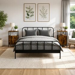 Brown Industrial Bedside Cabinets - 2 Piece Set