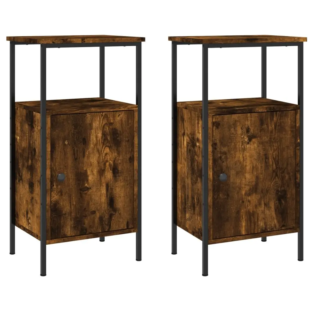 Bedside Cabinets Industrial Brown Smoked Oak 2 Piece Engineered Wood Side Table