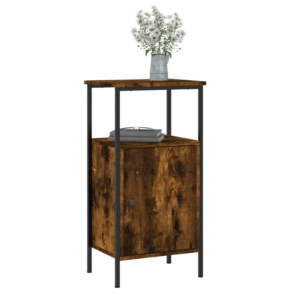Bedside Cabinets Industrial Brown Smoked Oak 2 Piece Engineered Wood Side Table
