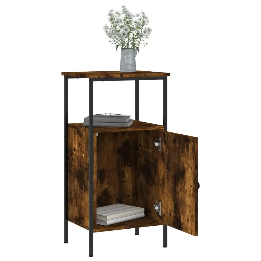 Bedside Cabinets Industrial Brown Smoked Oak 2 Piece Engineered Wood Side Table