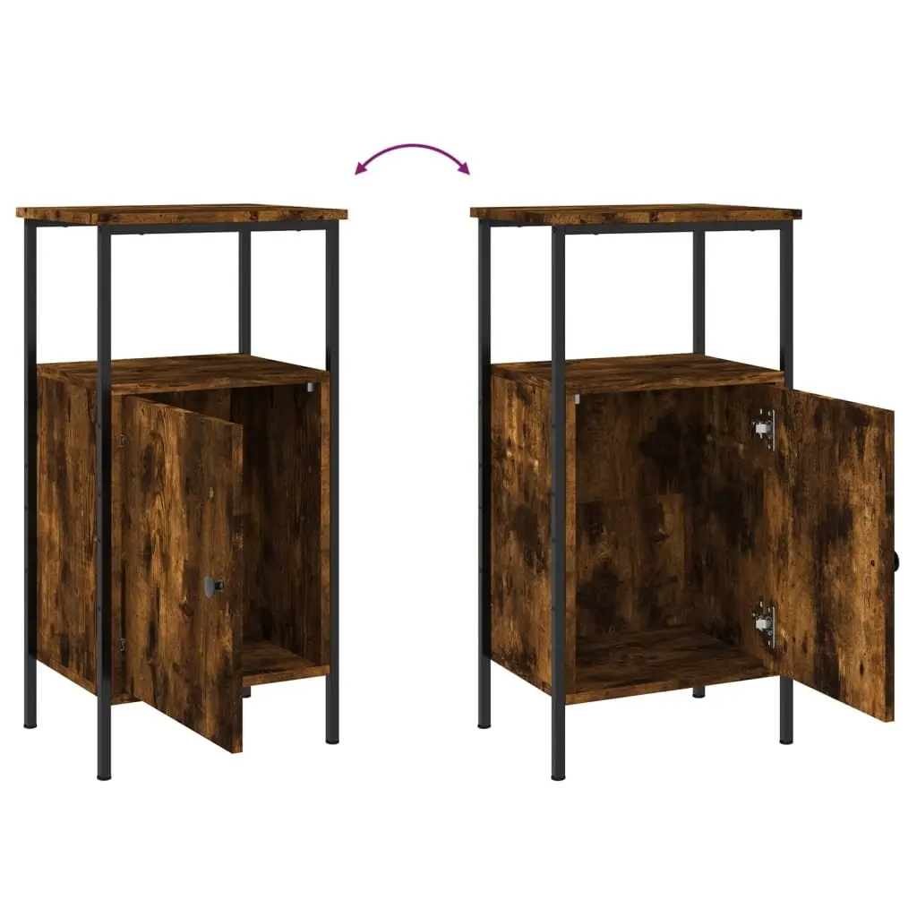 Bedside Cabinets Industrial Brown Smoked Oak 2 Piece Engineered Wood Side Table