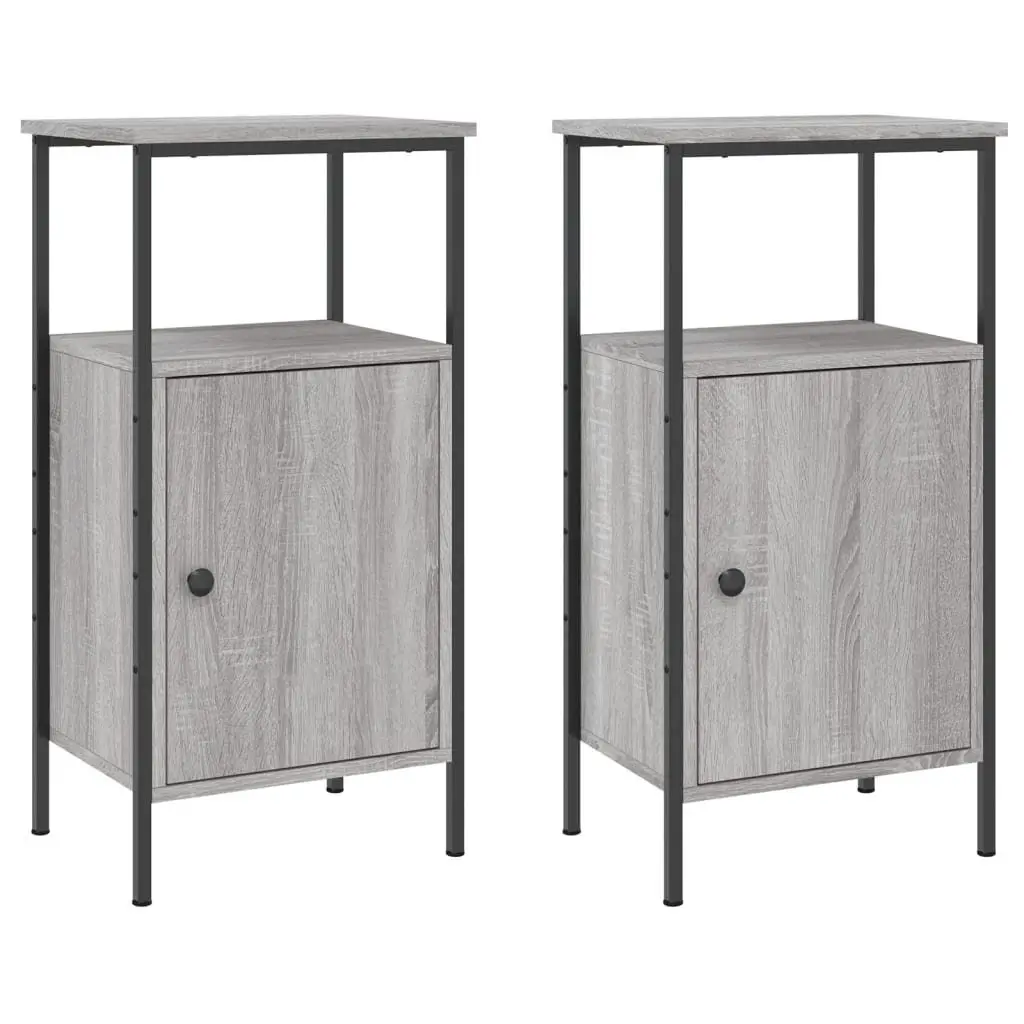 Bedside Cabinets Industrial Grey Sonoma 2 pcs Engineered Wood Iron Frame