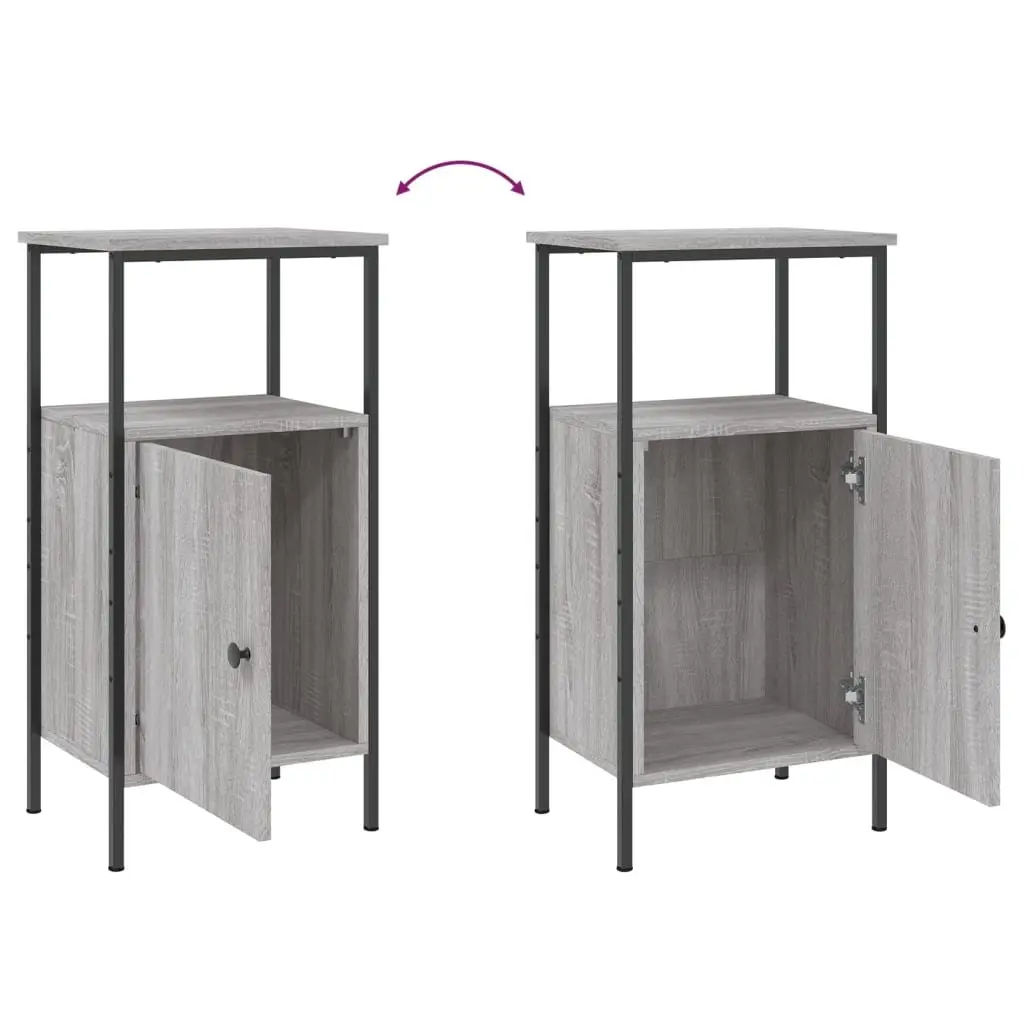 Bedside Cabinets Industrial Grey Sonoma 2 pcs Engineered Wood Iron Frame