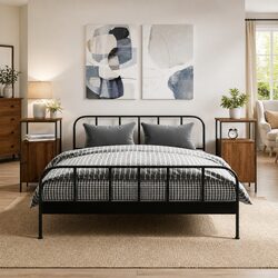 Industrial Style Brown Oak Bedside Cabinets Set of 2