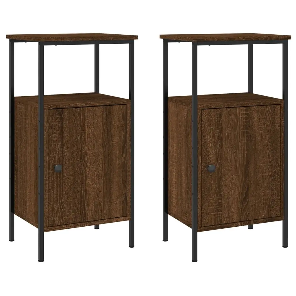 Bedside Cabinets Industrial Style Brown Oak 41x31x80cm Engineered Wood Iron Frame 2 Piece
