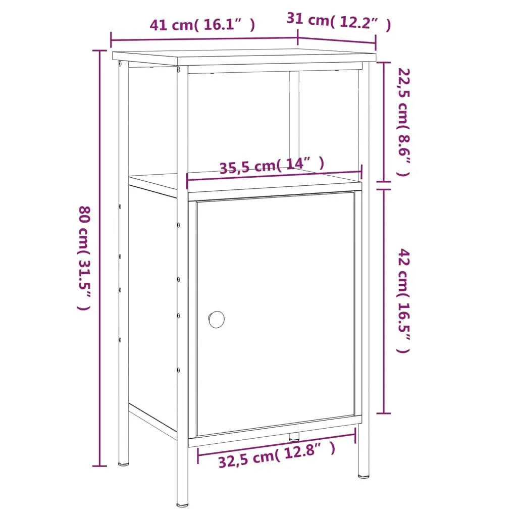 Bedside Cabinets Industrial Style Brown Oak 41x31x80cm Engineered Wood Iron Frame 2 Piece