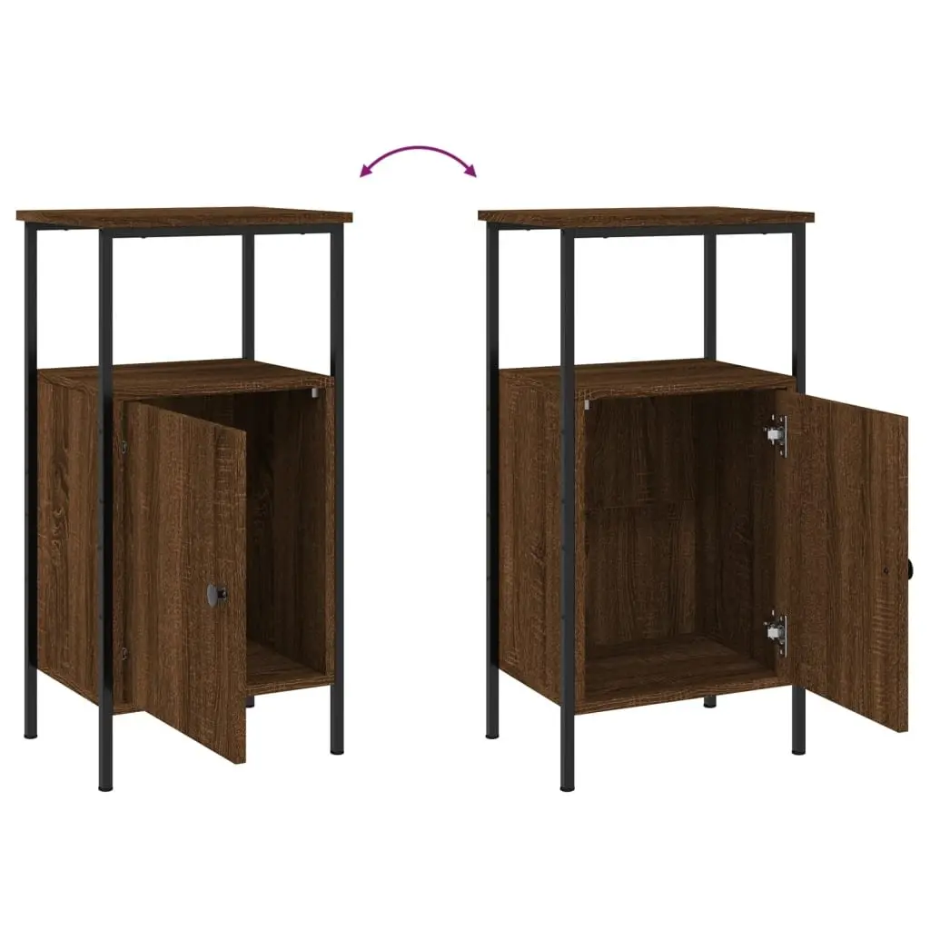 Bedside Cabinets Industrial Style Brown Oak 41x31x80cm Engineered Wood Iron Frame 2 Piece
