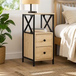 Warm Brown Bedside Cabinet 34x35.5x70cm for Bedroom