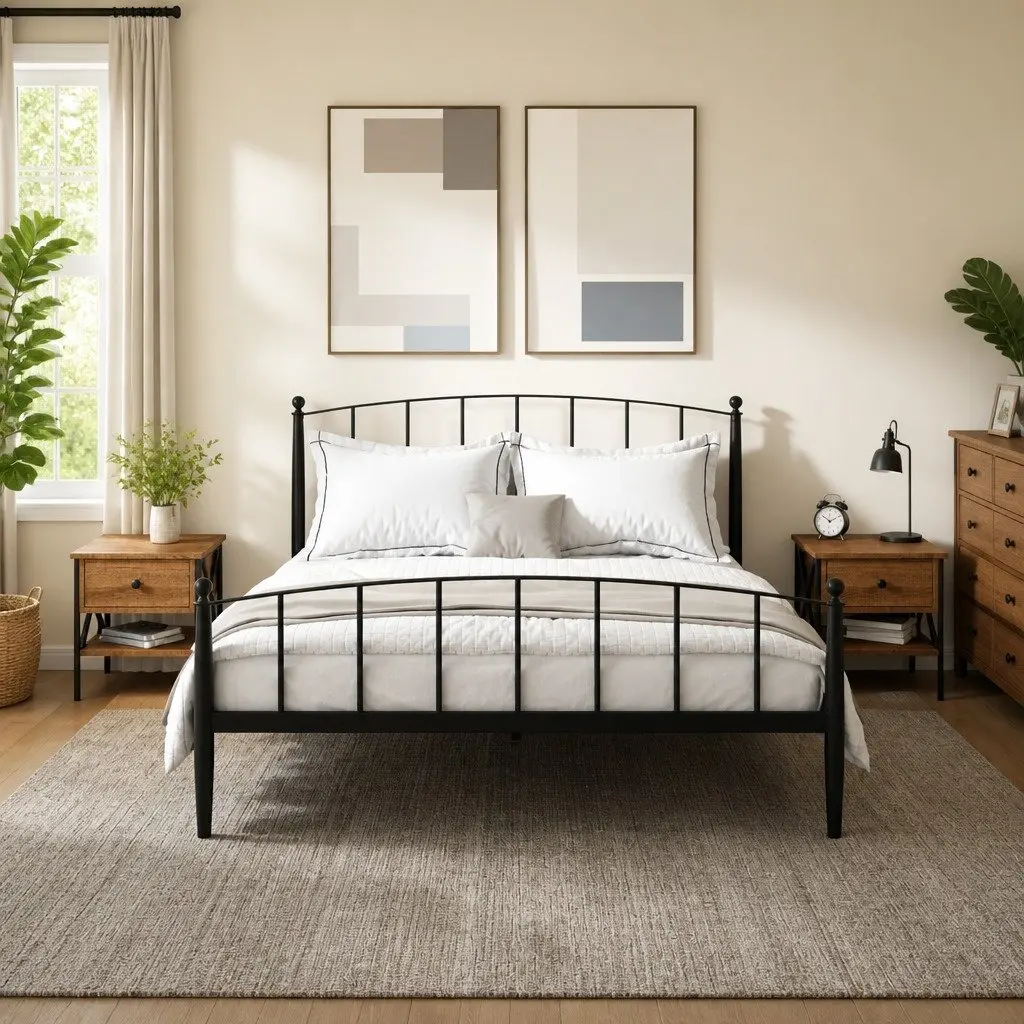 Industrial Style Brown Oak Engineered Wood Nightstands 2 Piece Set Bedside Tables