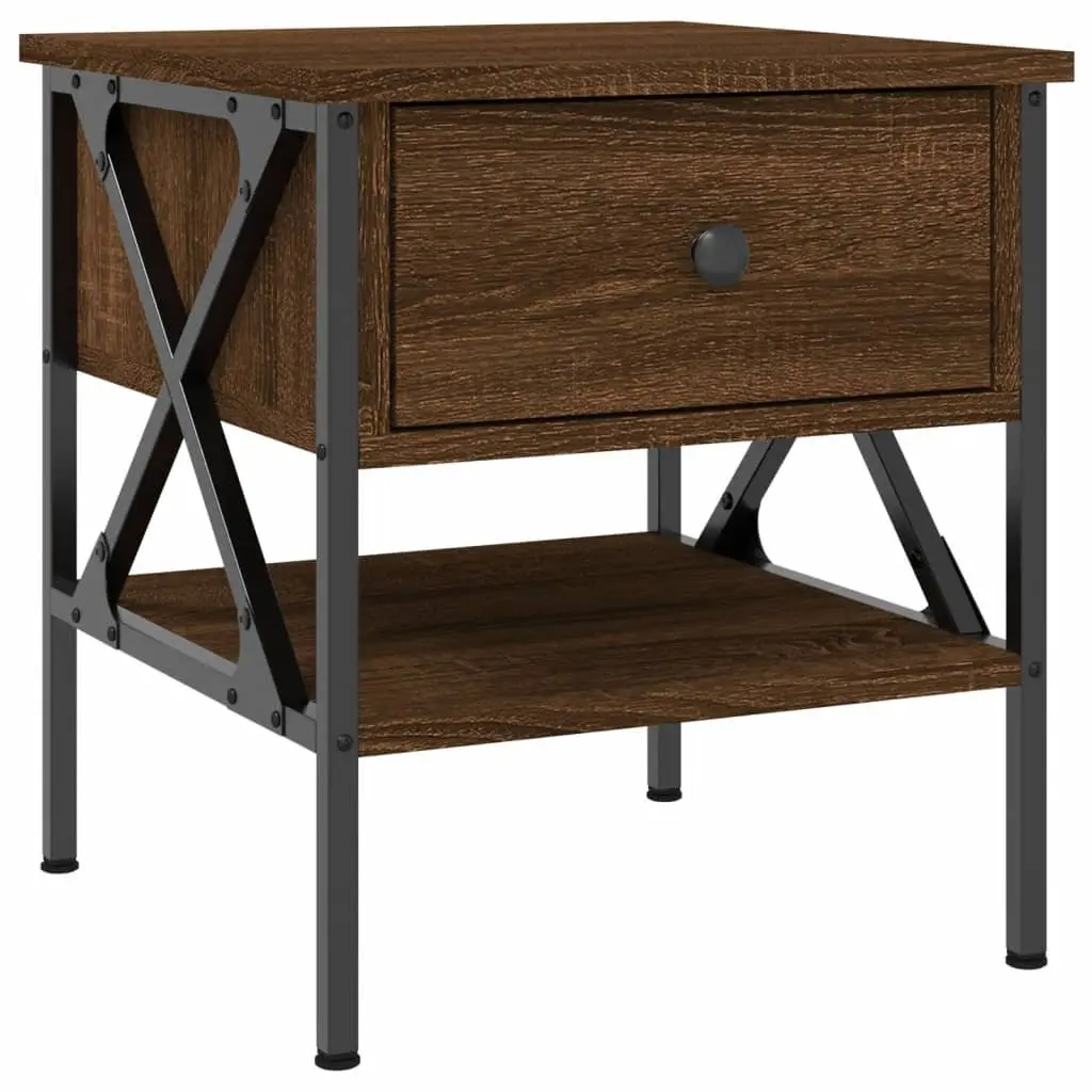 Industrial Style Brown Oak Engineered Wood Nightstands 2 Piece Set Bedside Tables