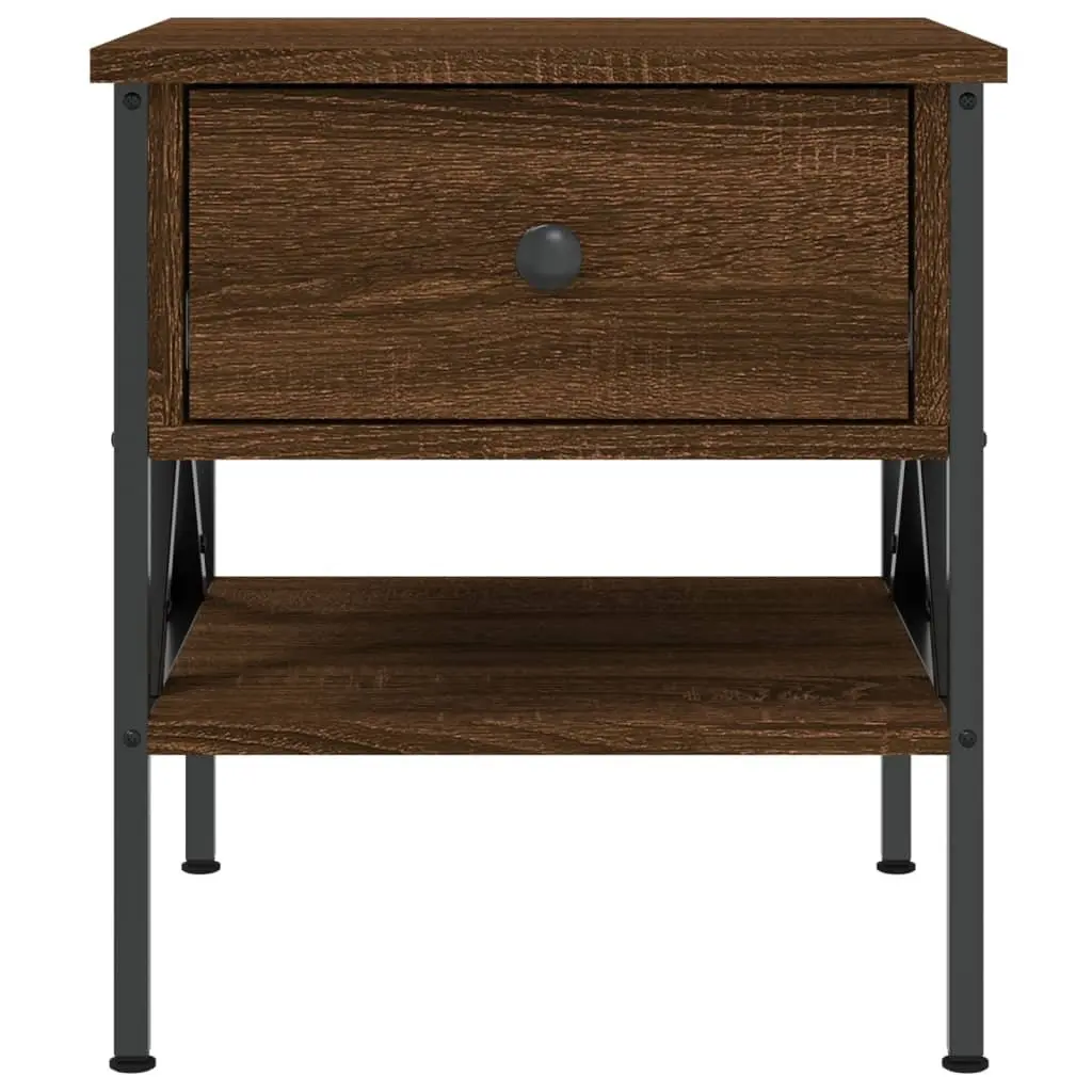 Industrial Style Brown Oak Engineered Wood Nightstands 2 Piece Set Bedside Tables