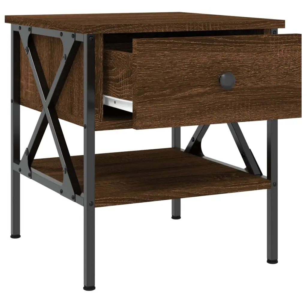 Industrial Style Brown Oak Engineered Wood Nightstands 2 Piece Set Bedside Tables