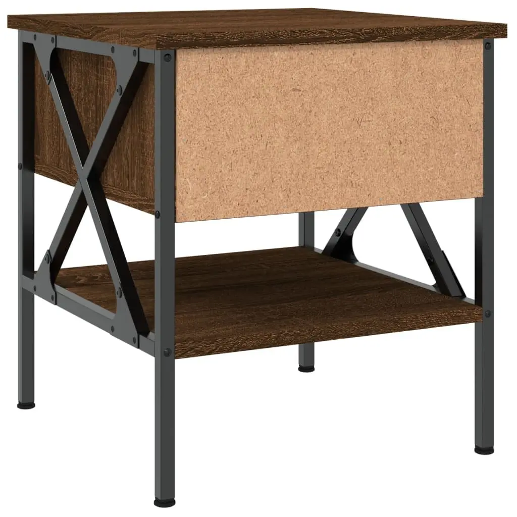 Industrial Style Brown Oak Engineered Wood Nightstands 2 Piece Set Bedside Tables