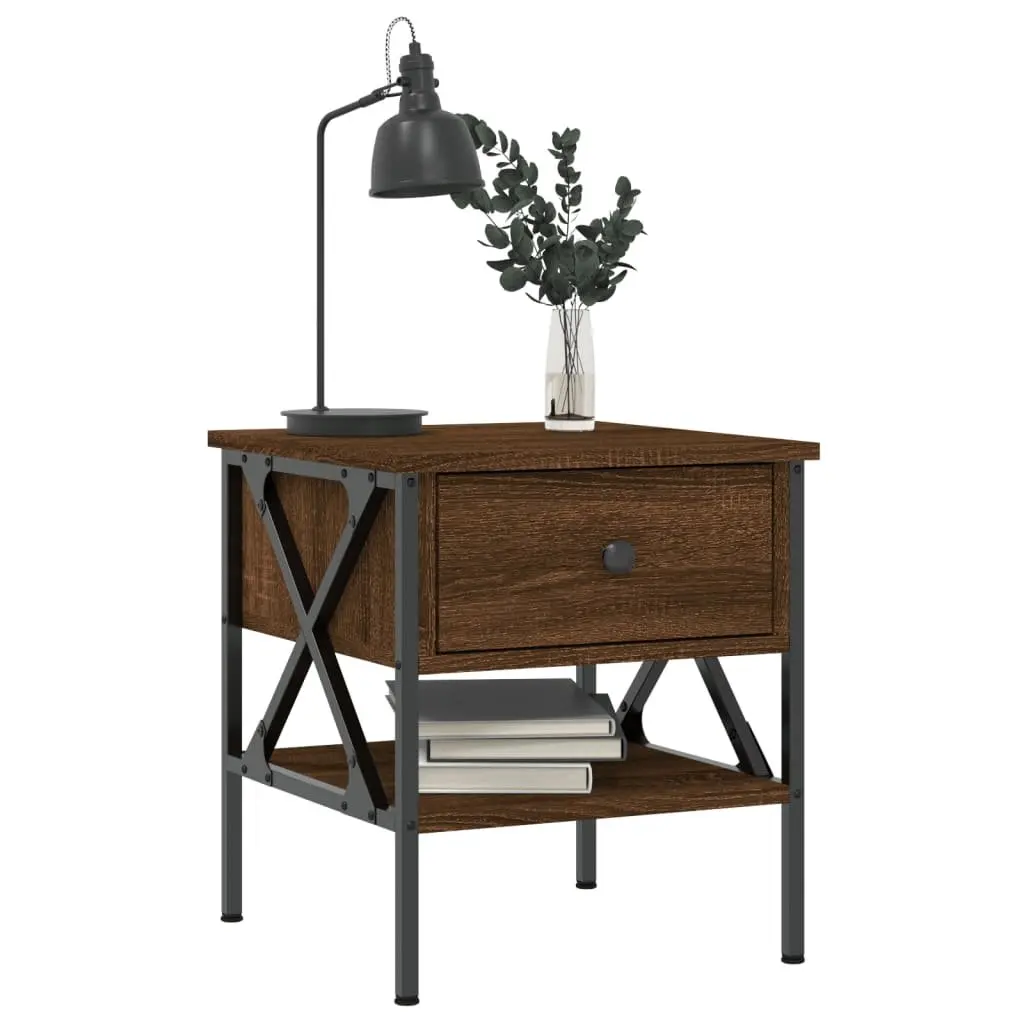 Industrial Style Brown Oak Engineered Wood Nightstands 2 Piece Set Bedside Tables