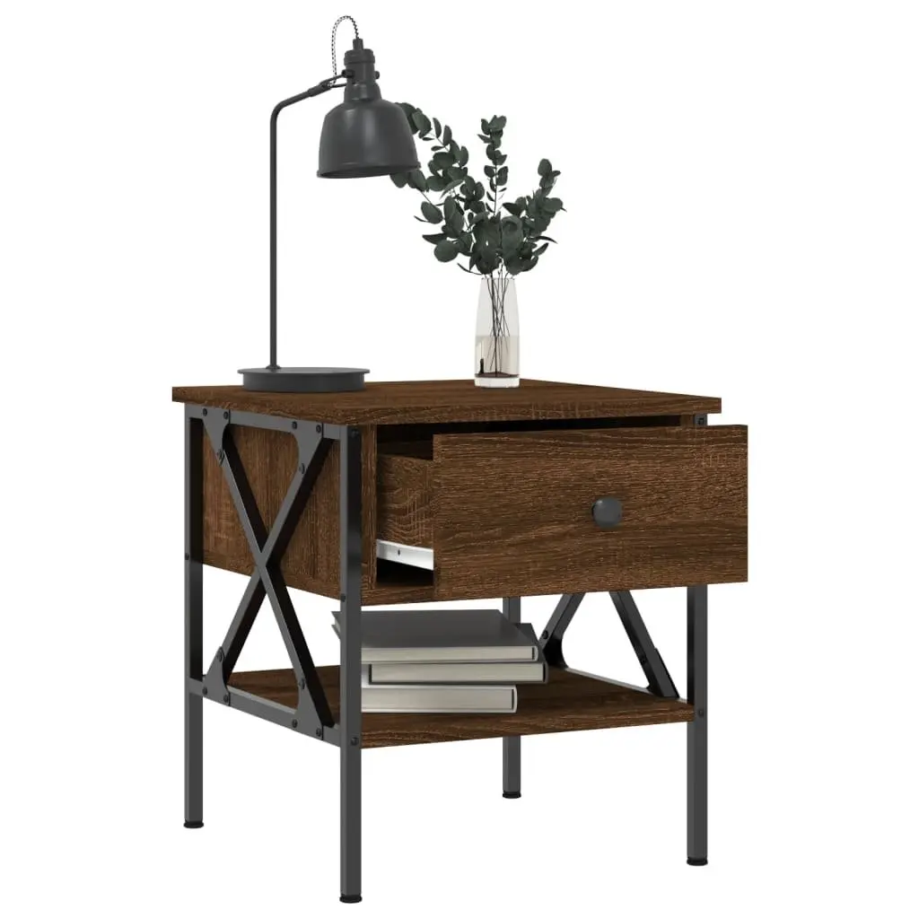 Industrial Style Brown Oak Engineered Wood Nightstands 2 Piece Set Bedside Tables