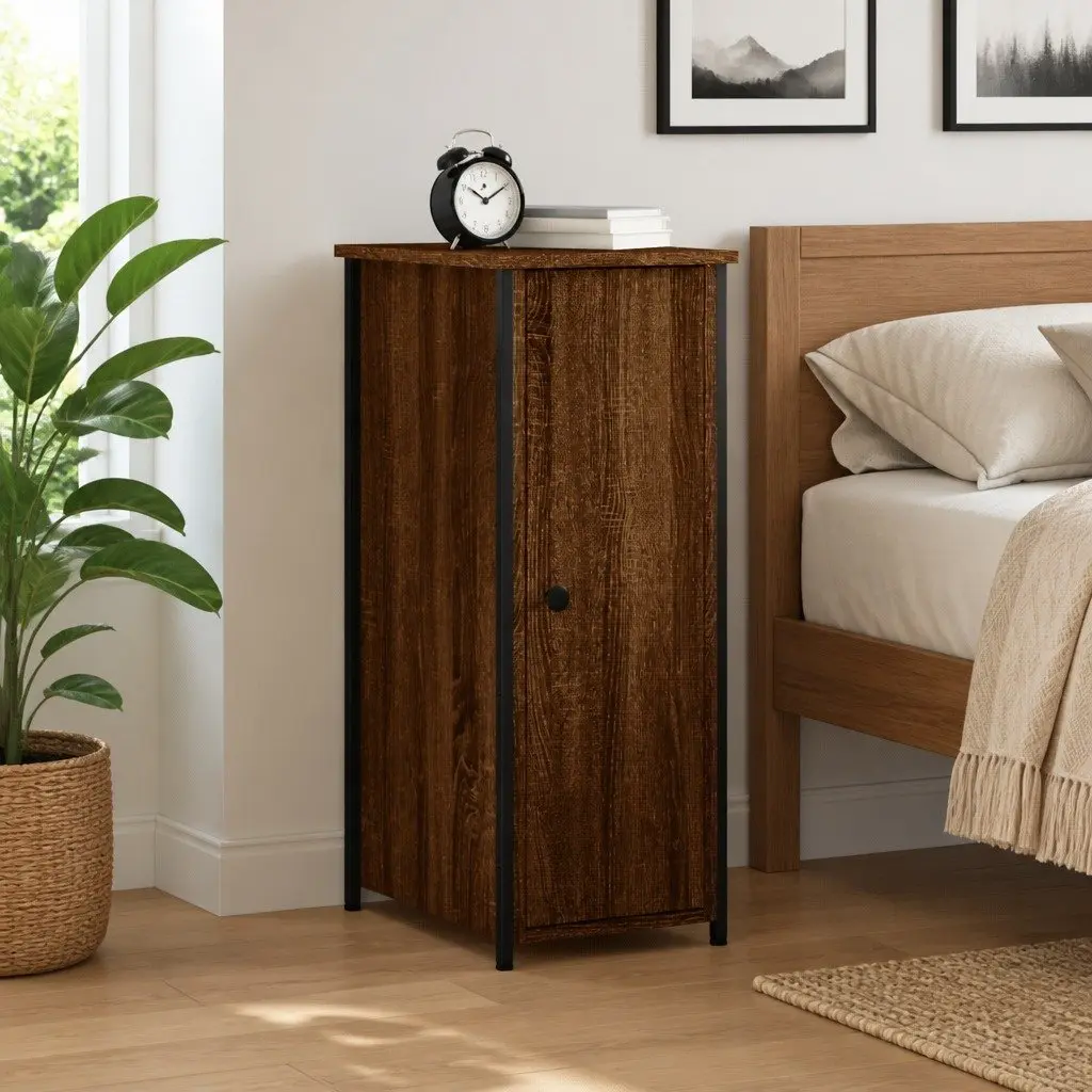 Bedside Cabinet Industrial Style Brown Oak 32x42x80cm Engineered Wood Storage