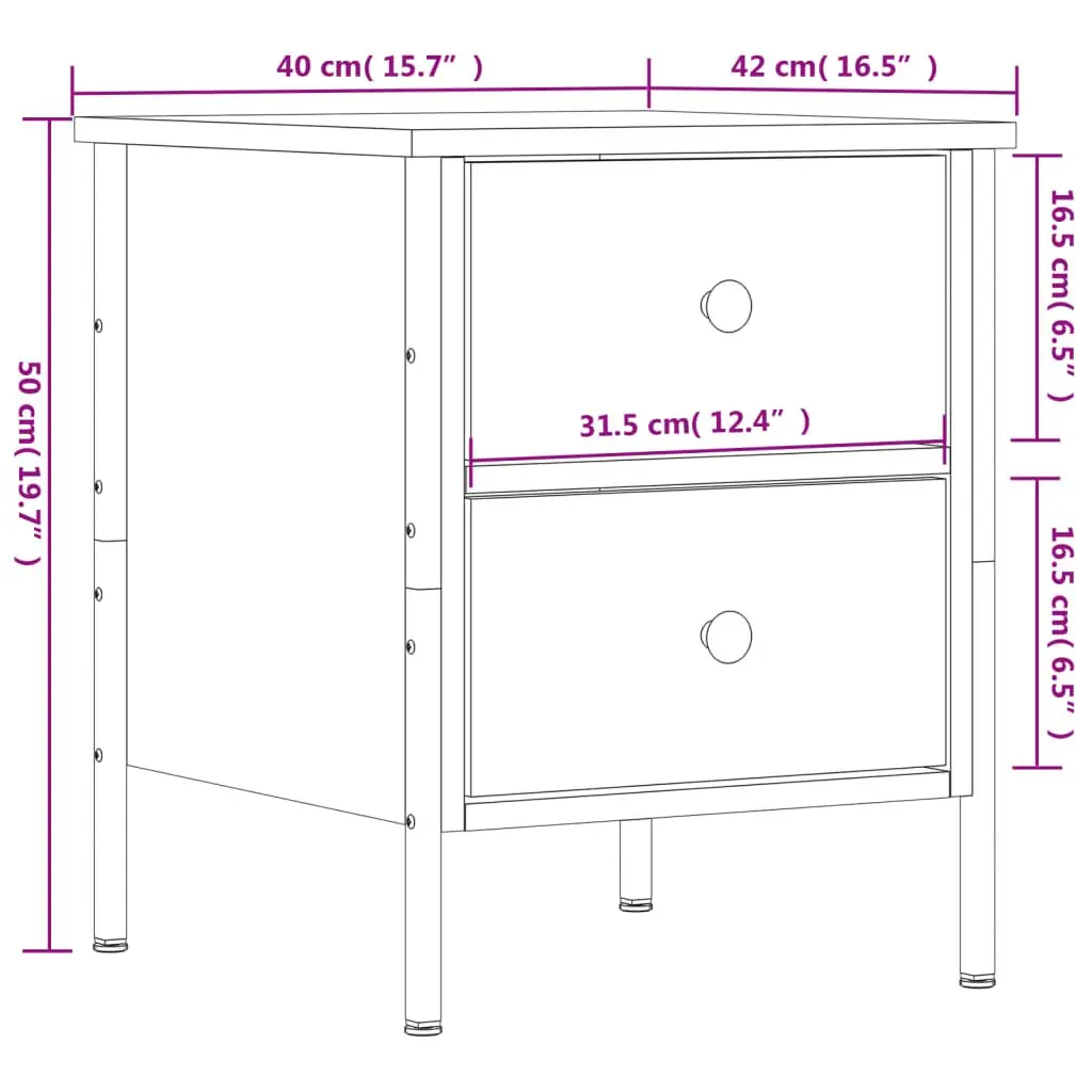 Bedside Table Engineered Wood Brown Industrial Style 40x42x50cm Storage Unit