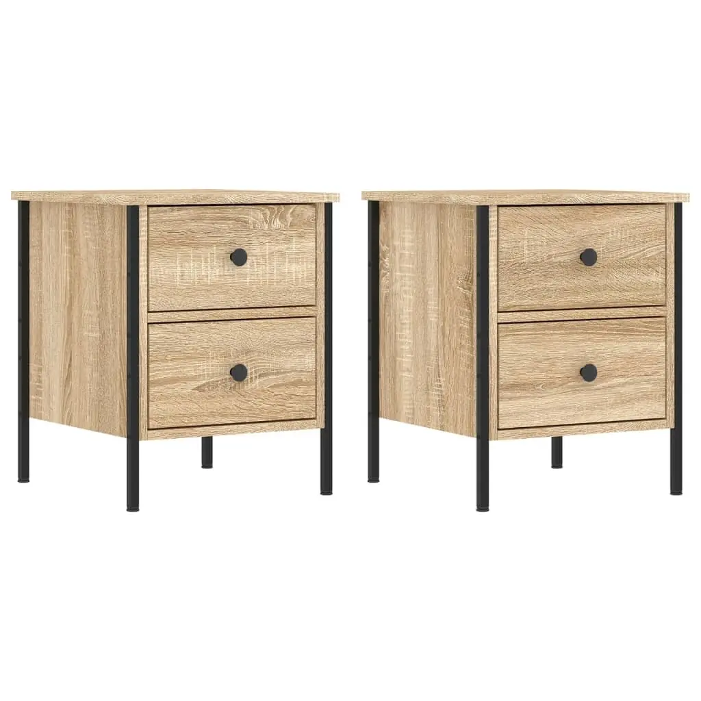 Bedside Cabinets Industrial Style 2 pcs Brown Engineered Wood with Drawers