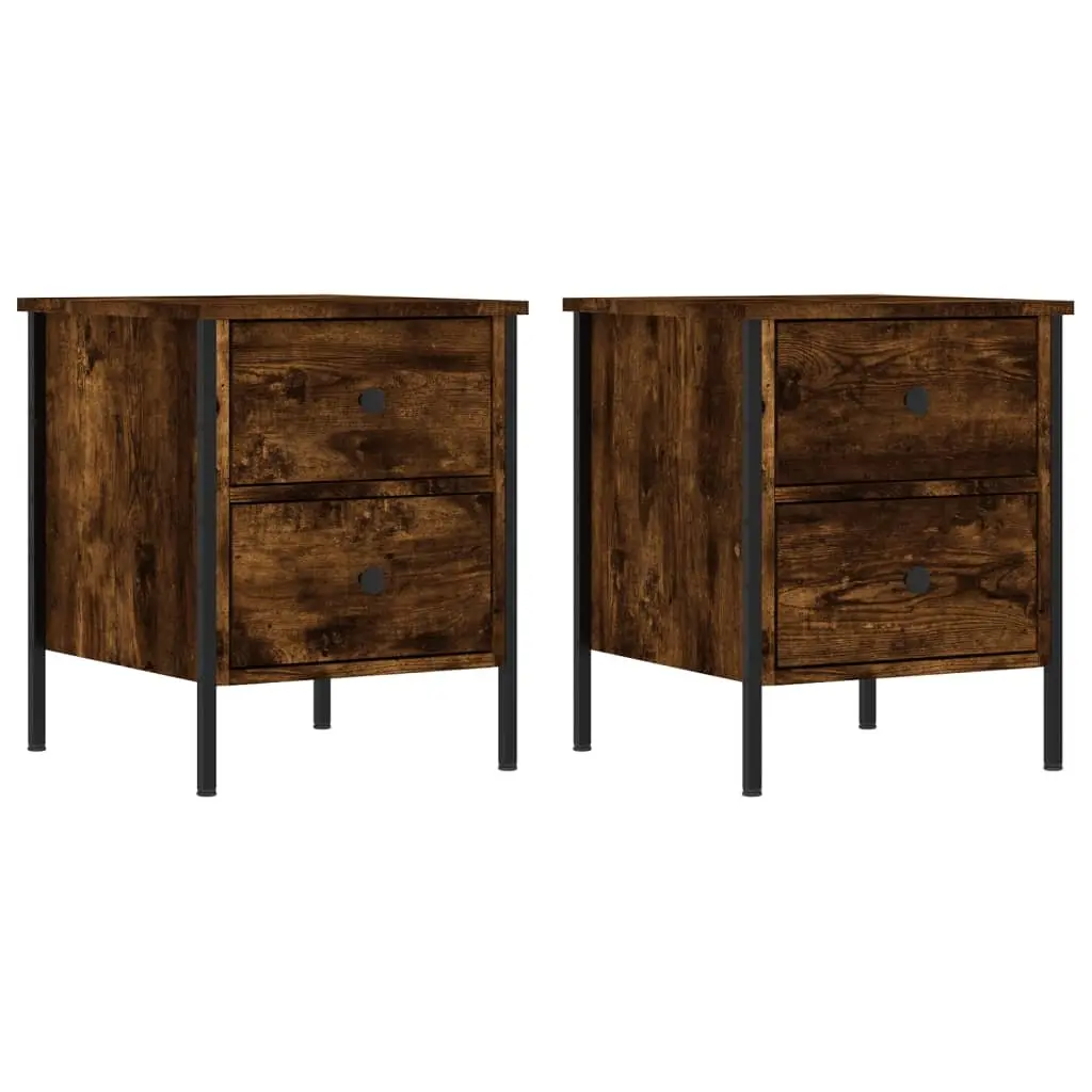 Bedside Cabinets Industrial Style Brown 2 pcs Engineered Wood Iron Frame