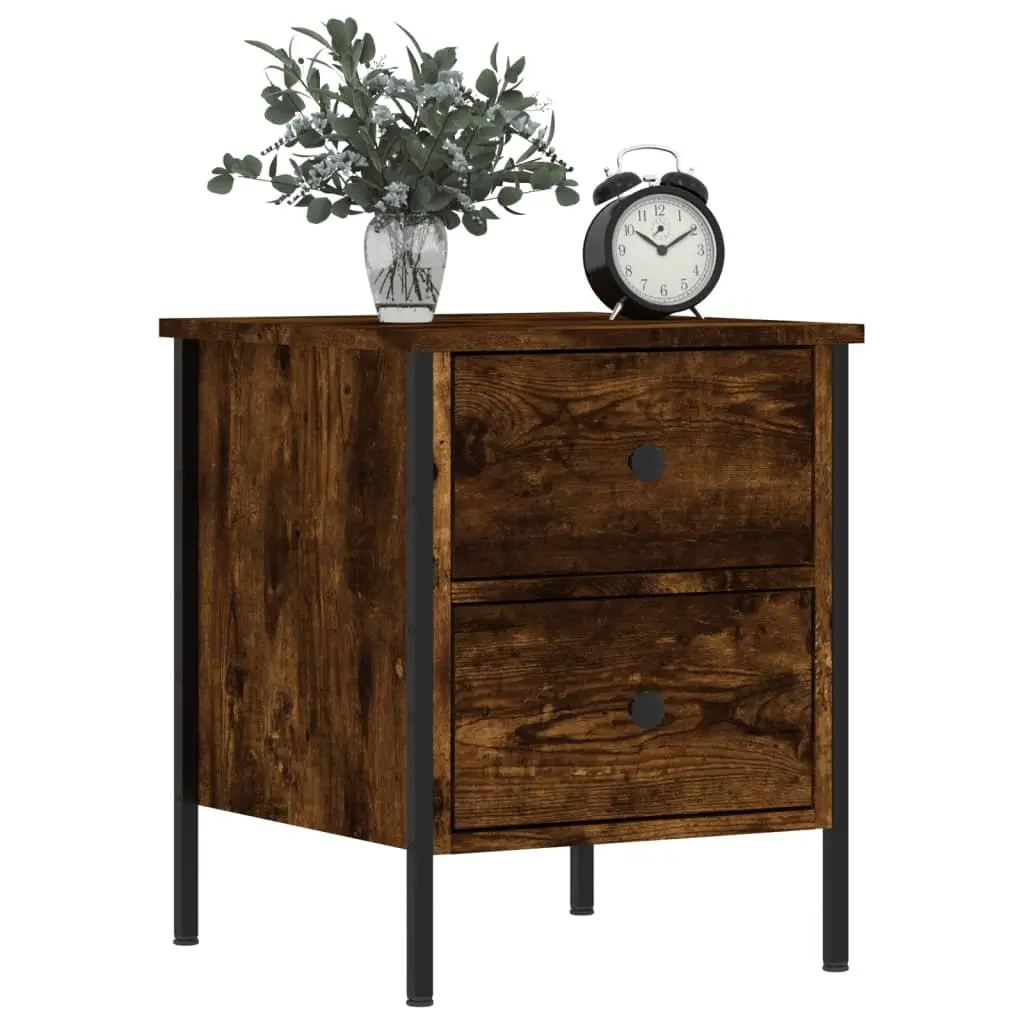 Bedside Cabinets Industrial Style Brown 2 pcs Engineered Wood Iron Frame