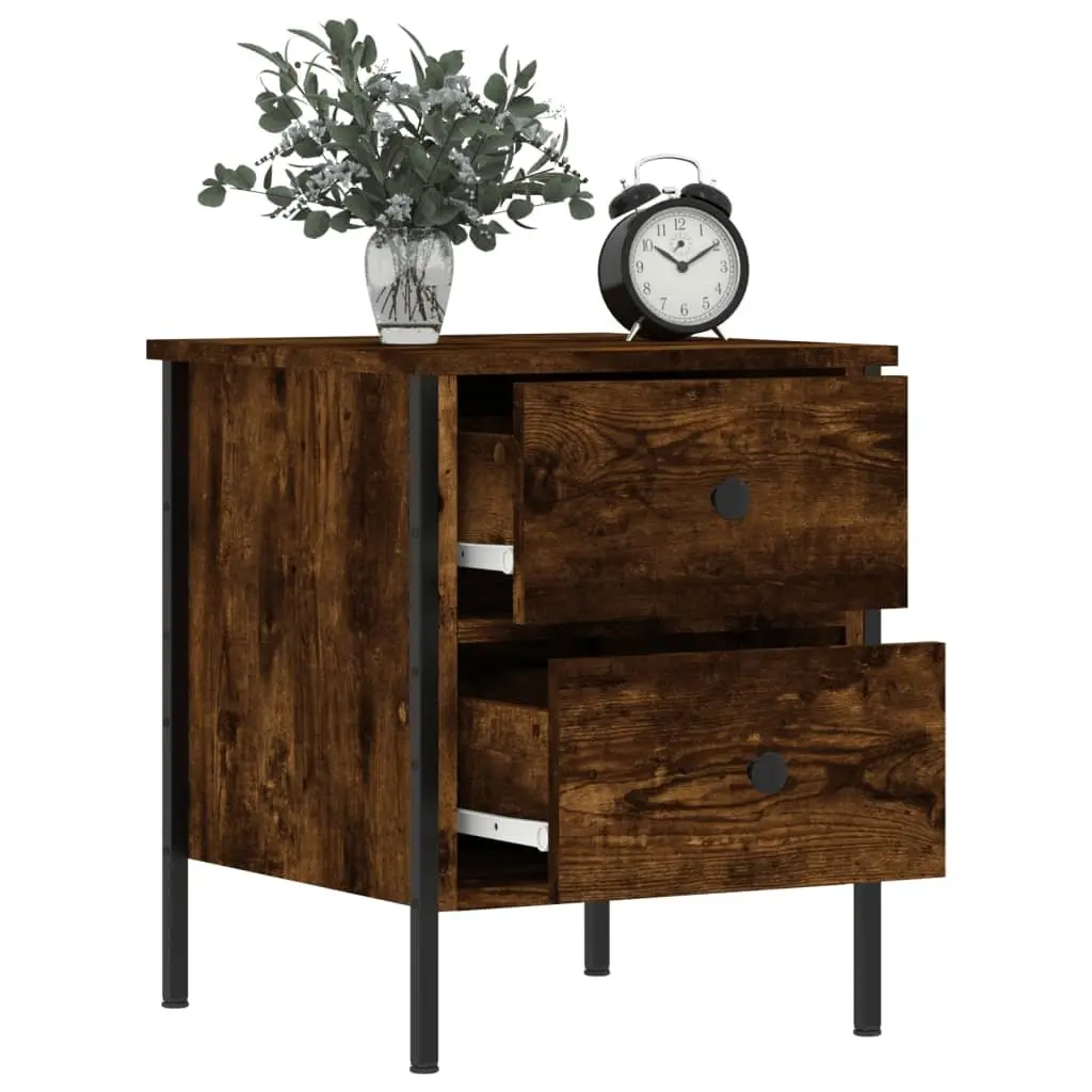 Bedside Cabinets Industrial Style Brown 2 pcs Engineered Wood Iron Frame