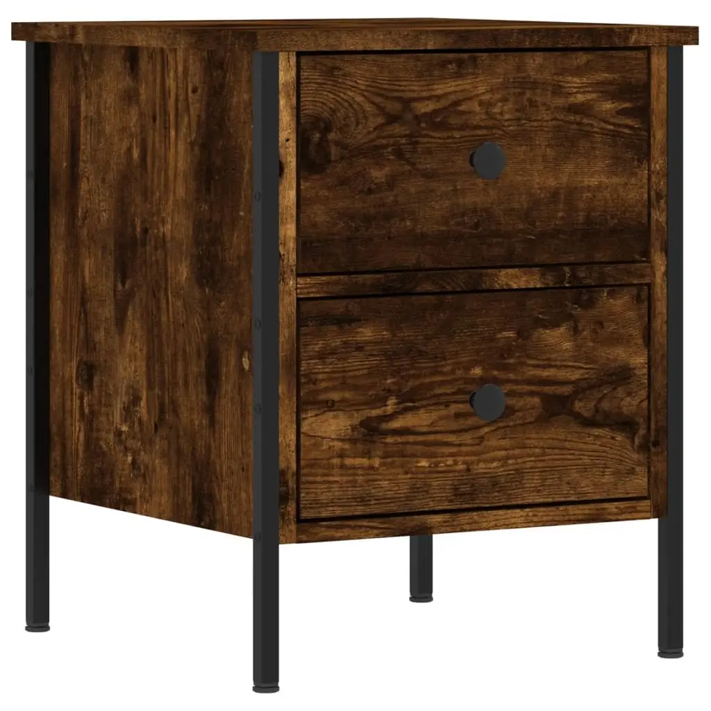 Bedside Cabinets Industrial Style Brown 2 pcs Engineered Wood Iron Frame