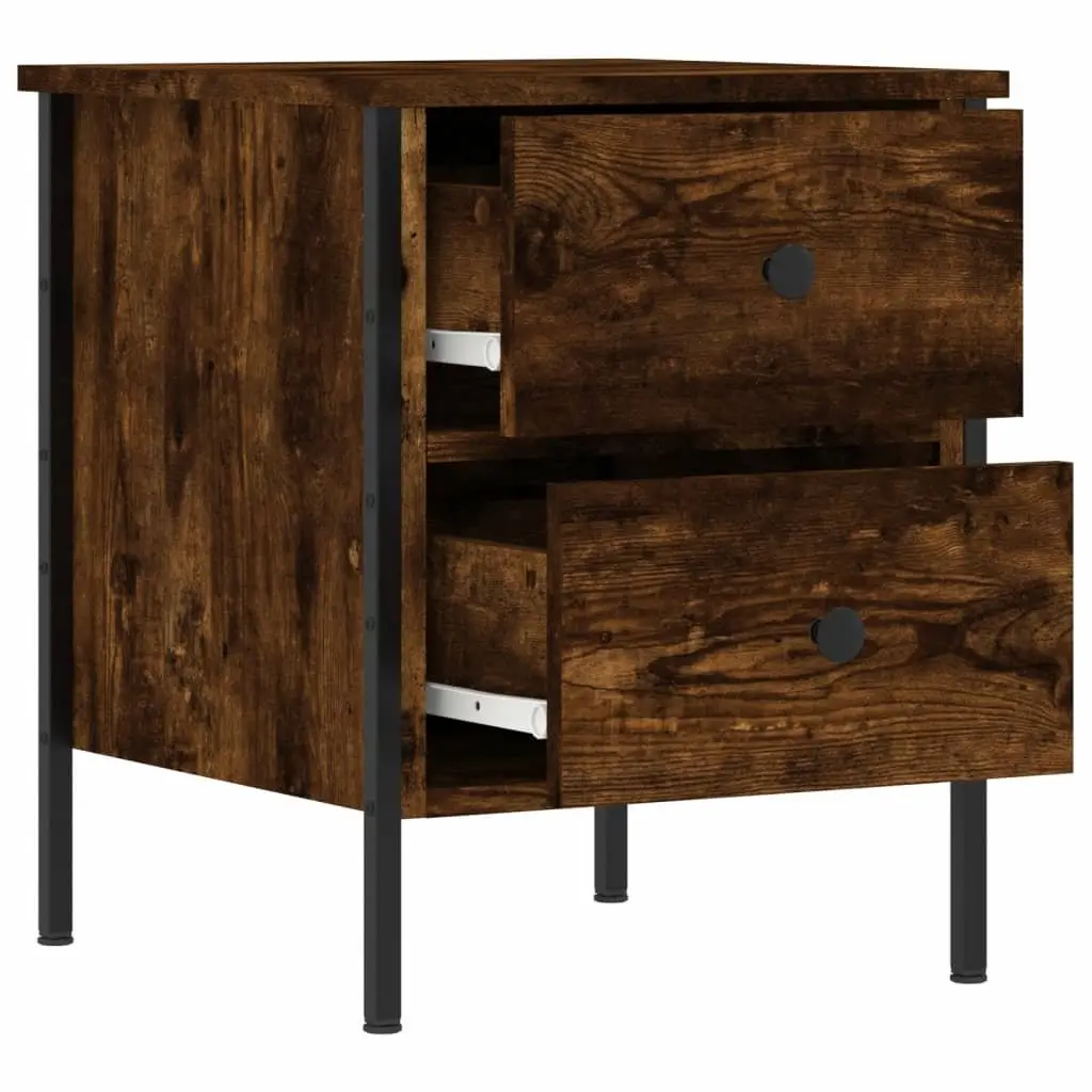 Bedside Cabinets Industrial Style Brown 2 pcs Engineered Wood Iron Frame