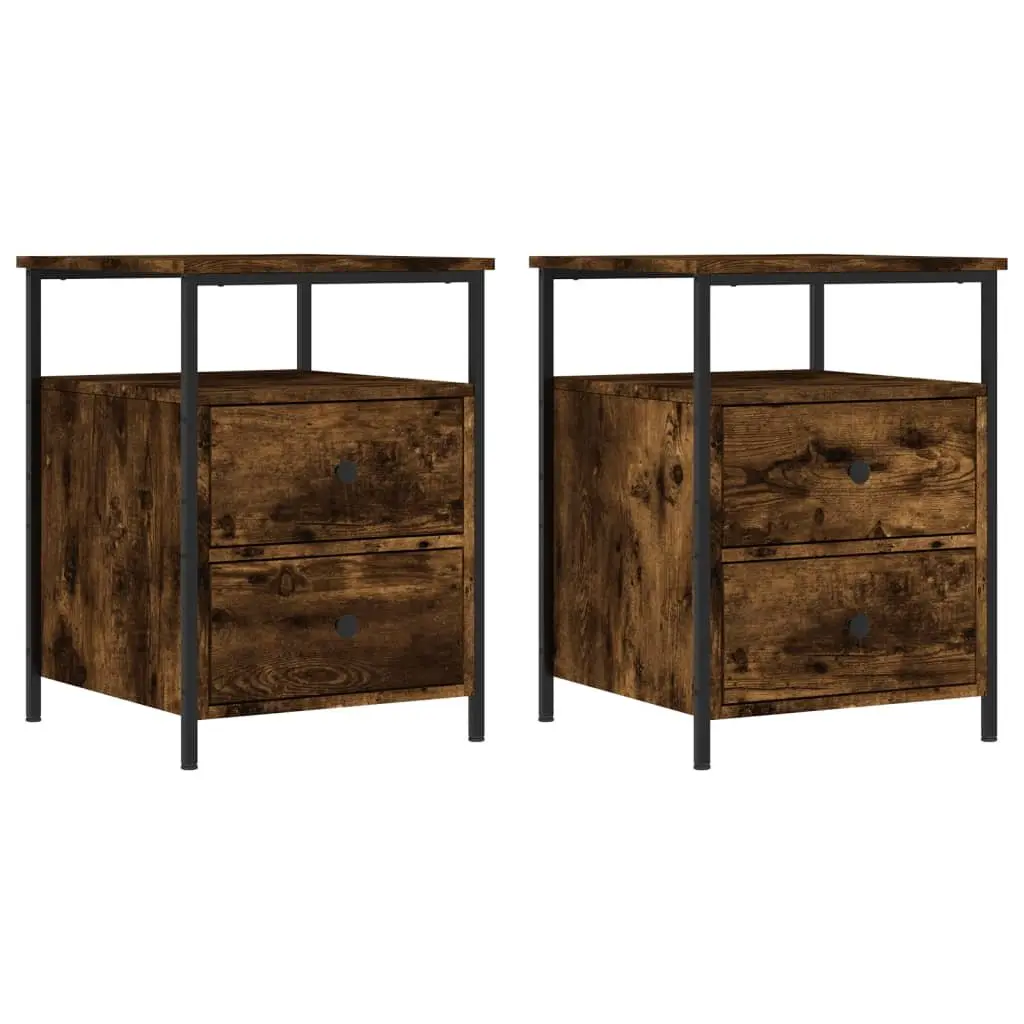 Brown Engineered Wood Bedside Cabinets Set of 2
