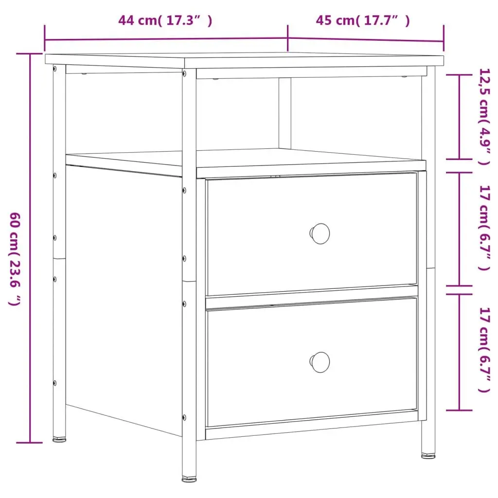 Brown Engineered Wood Bedside Cabinets Set of 2