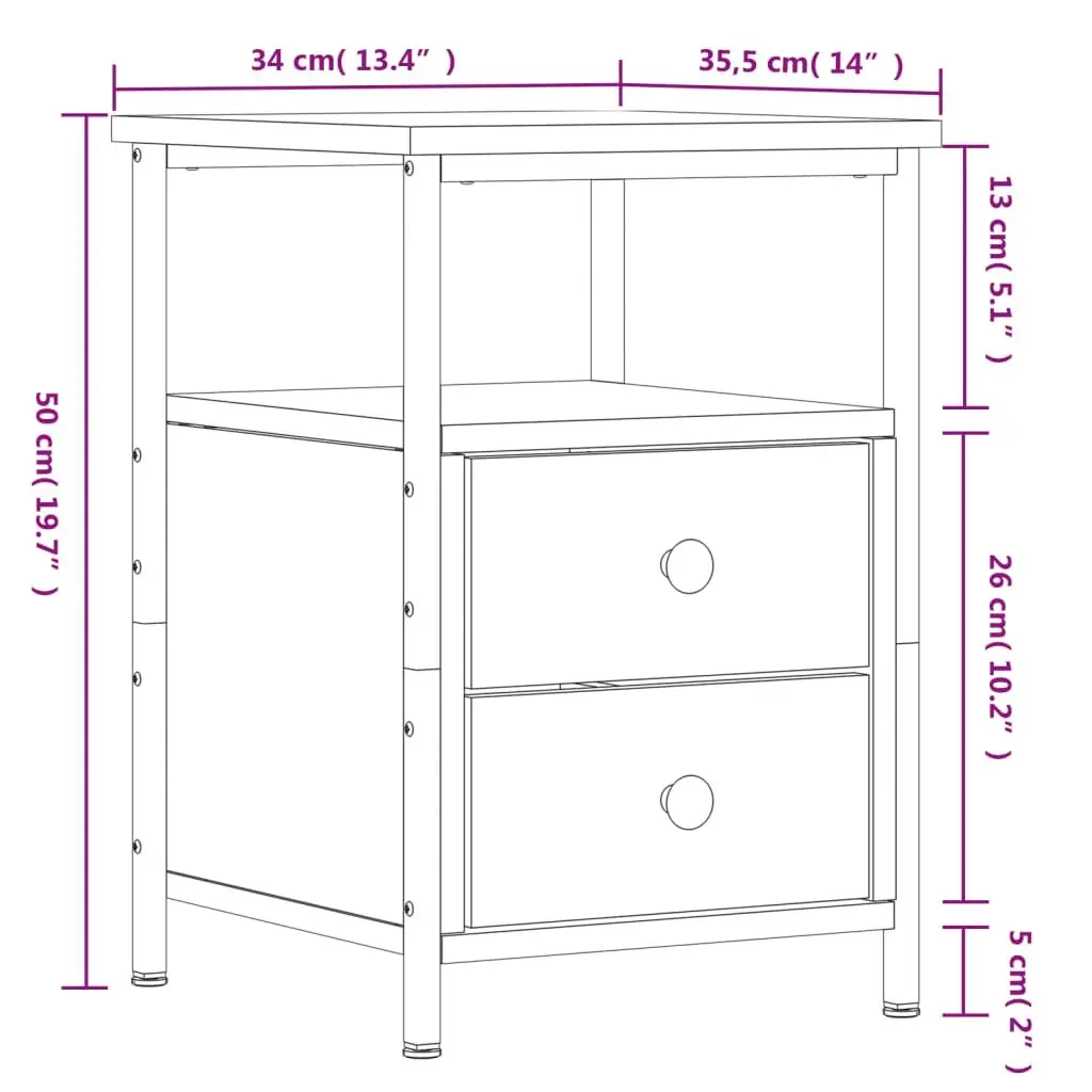 Bedside Cabinets 2 pcs Brown Engineered Wood Nightstand Storage Side Table