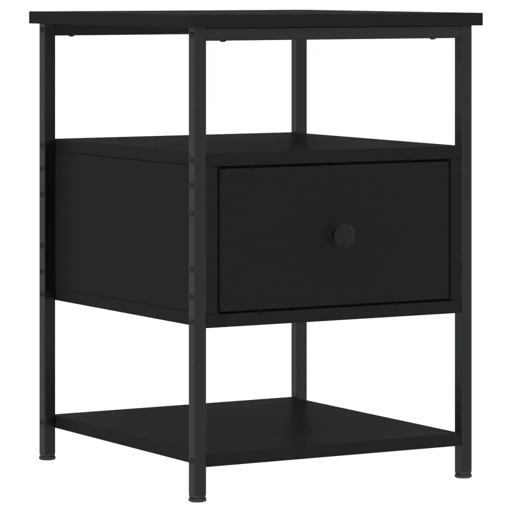 Bedside Cabinet Black Bedroom Nightstand Storage Table Compact Design 40x42x56cm