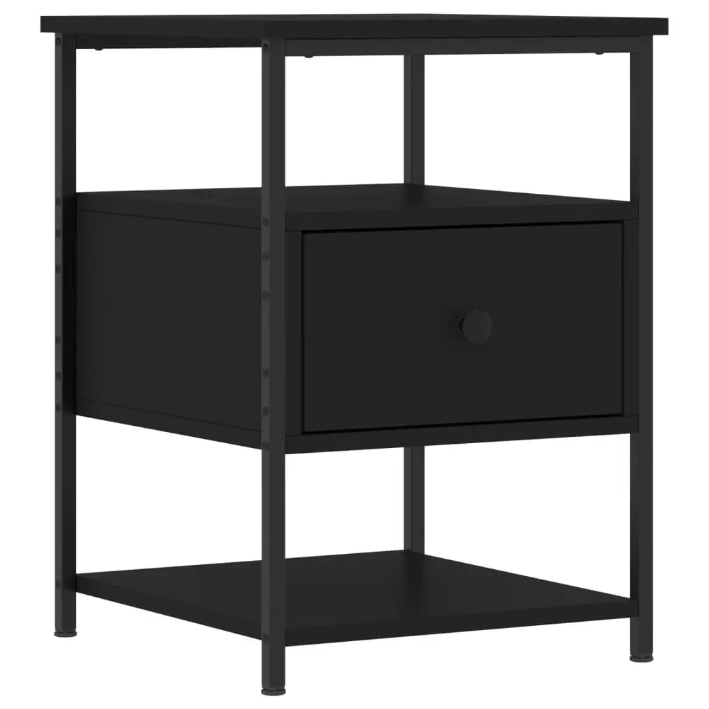 Bedside Cabinet Compact 40x42x56 cm Black Engineered Wood Iron Frame 2 Piece