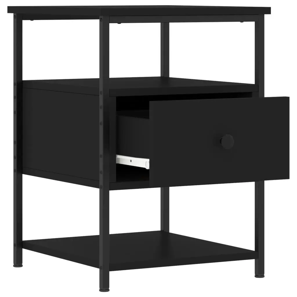 Bedside Cabinet Compact 40x42x56 cm Black Engineered Wood Iron Frame 2 Piece