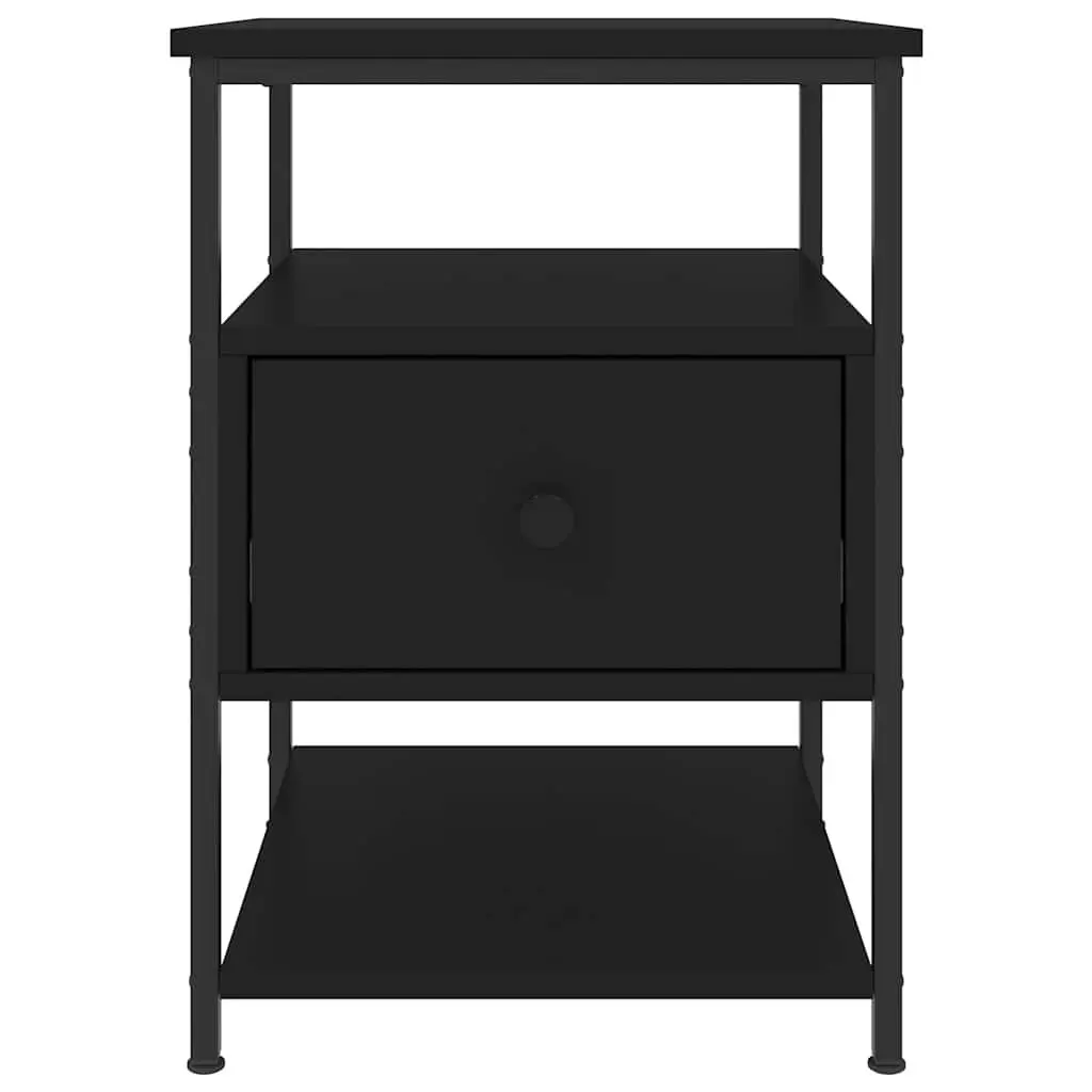 Bedside Cabinet Compact 40x42x56 cm Black Engineered Wood Iron Frame 2 Piece