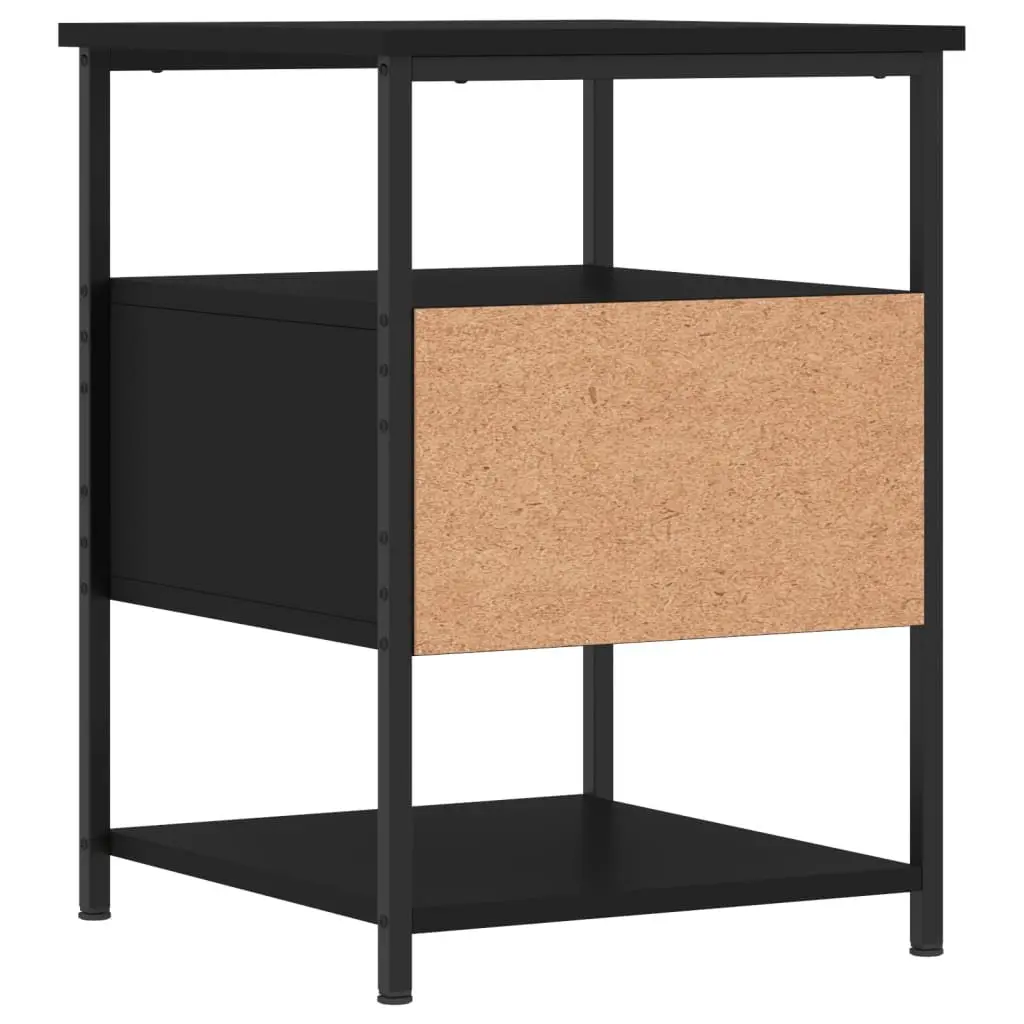 Bedside Cabinet Compact 40x42x56 cm Black Engineered Wood Iron Frame 2 Piece