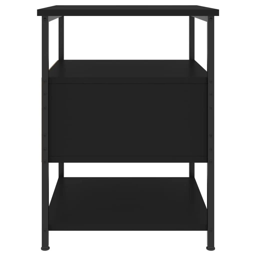 Bedside Cabinet Compact 40x42x56 cm Black Engineered Wood Iron Frame 2 Piece