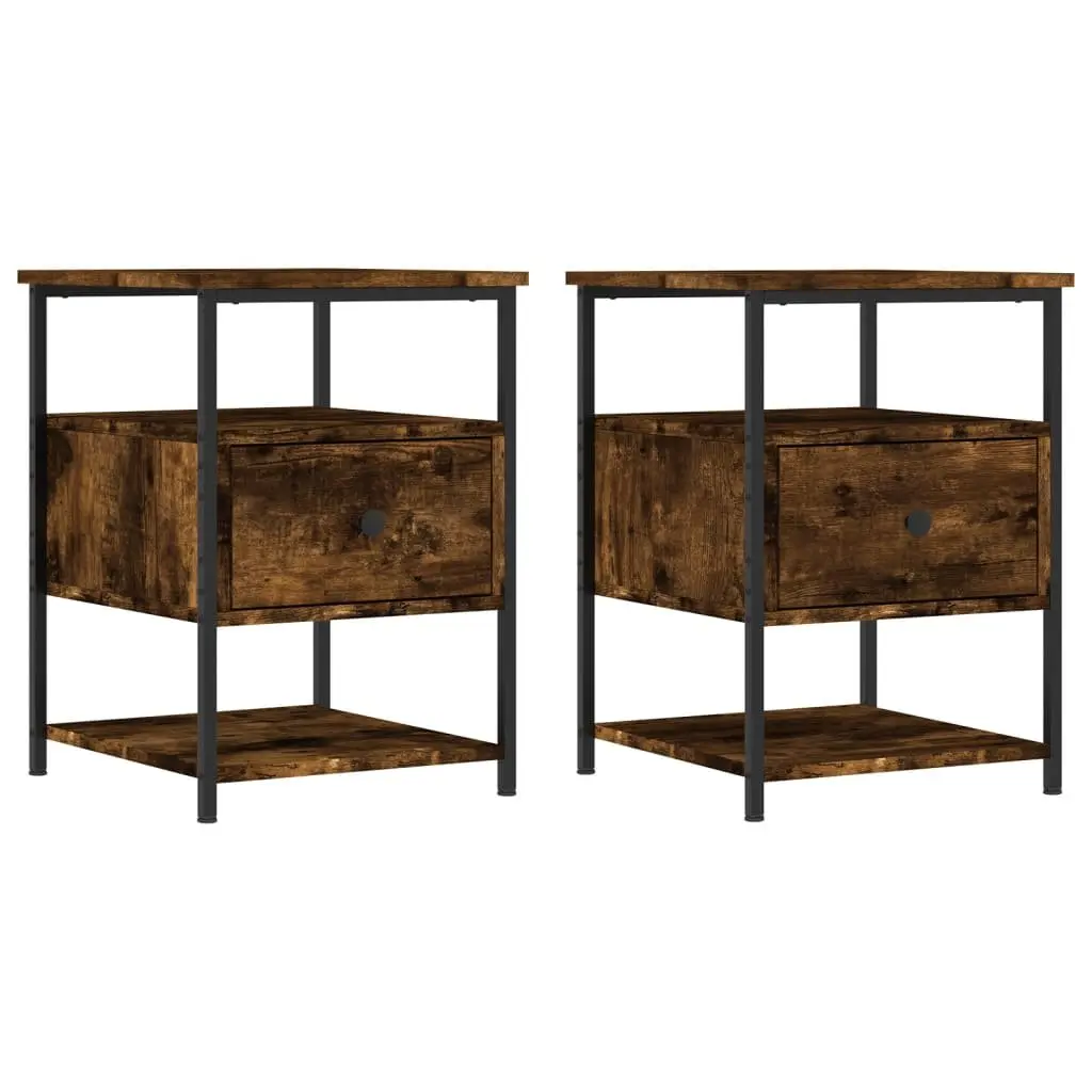 Bedside Cabinets Brown Engineered Wood 2 Piece Storage Bedside Tables