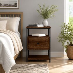 Brown Oak Bedside Cabinet with Iron Frame 40x42x56 cm