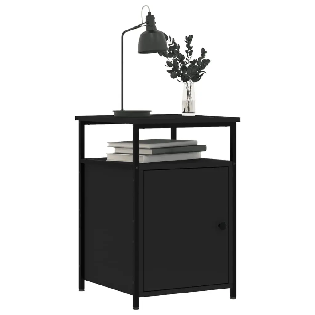 Bedside Cabinets 2 pcs Black Engineered Wood Bedroom Storage Nightstand Table