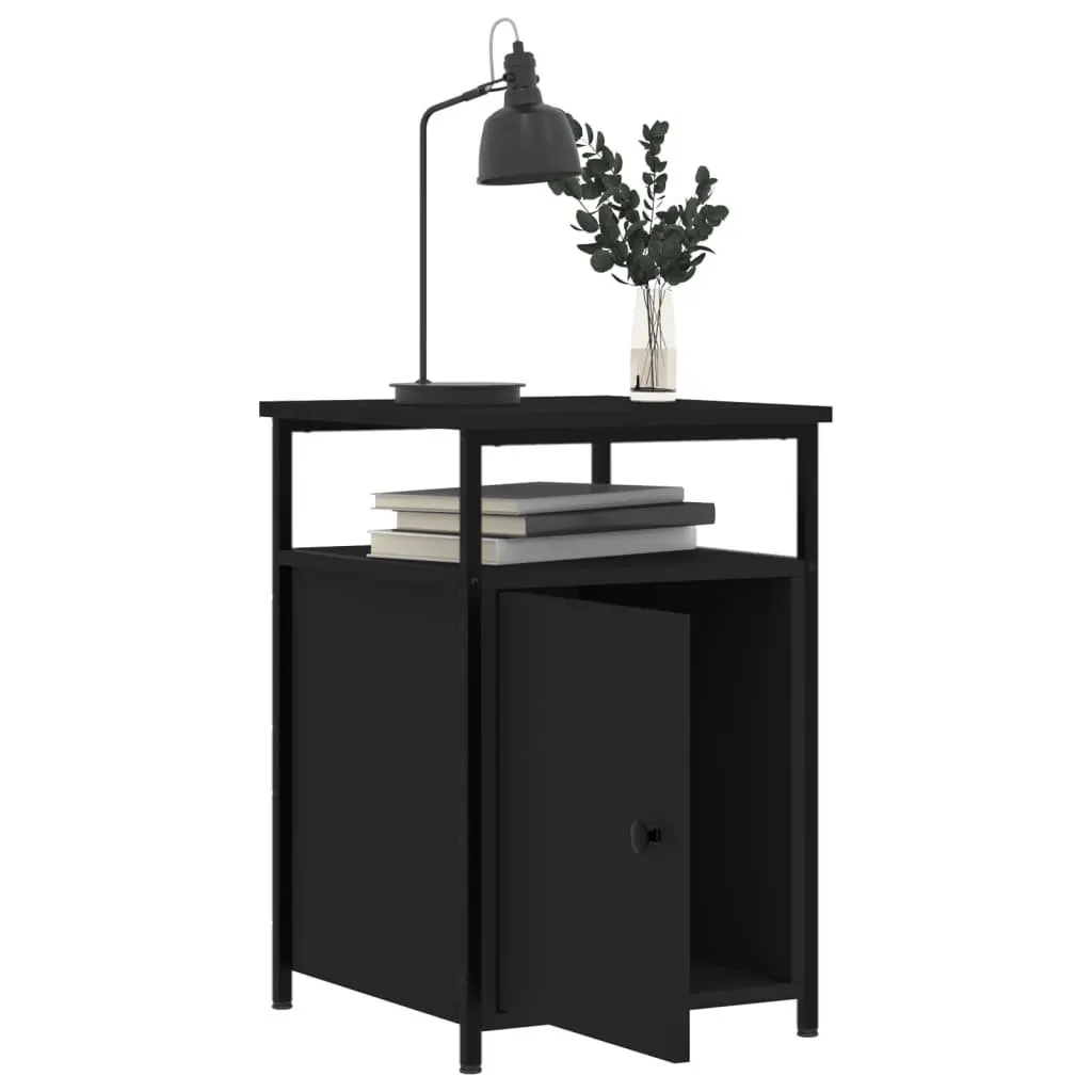 Bedside Cabinets 2 pcs Black Engineered Wood Bedroom Storage Nightstand Table