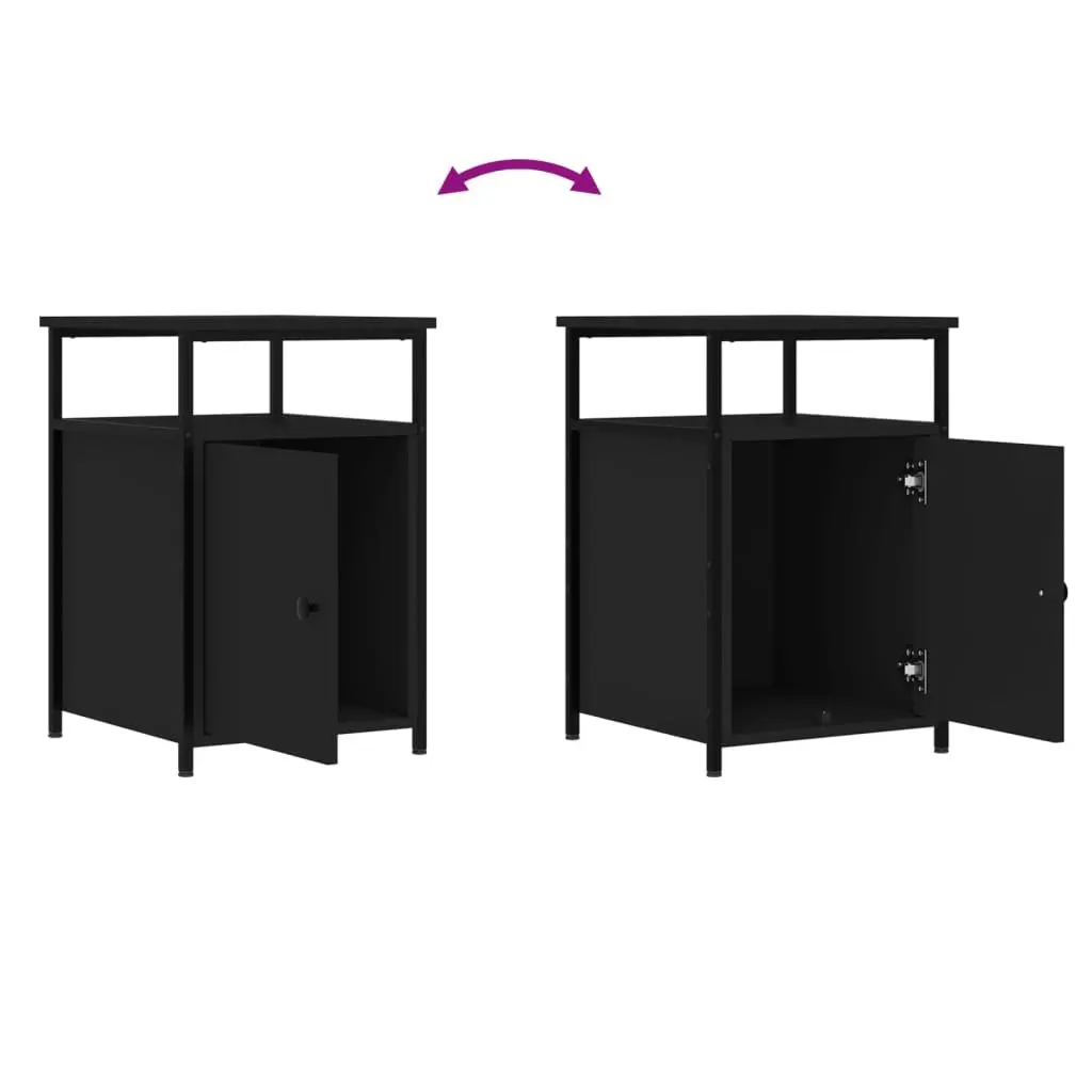 Bedside Cabinets 2 pcs Black Engineered Wood Bedroom Storage Nightstand Table