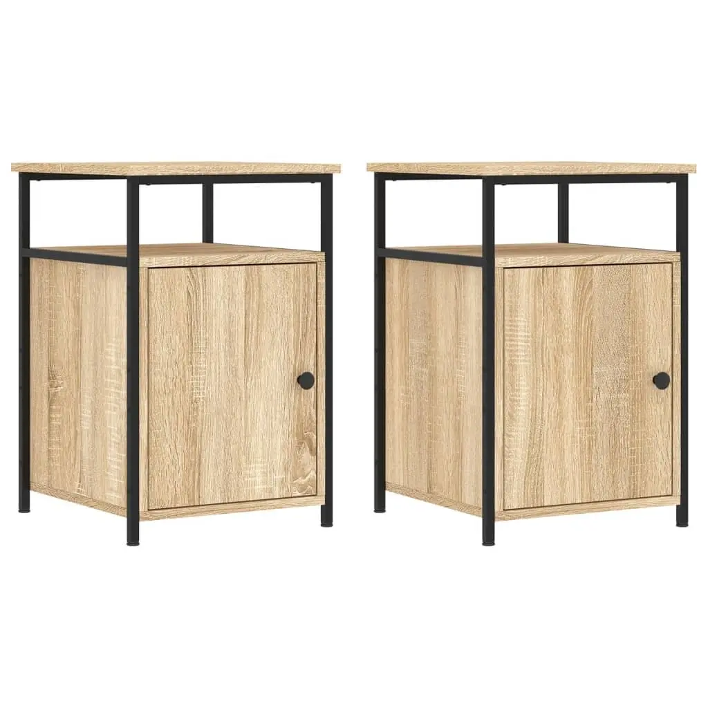 Bedside Cabinets 2 pcs Brown Sonoma Oak Storage Tables Bedroom Nightstands