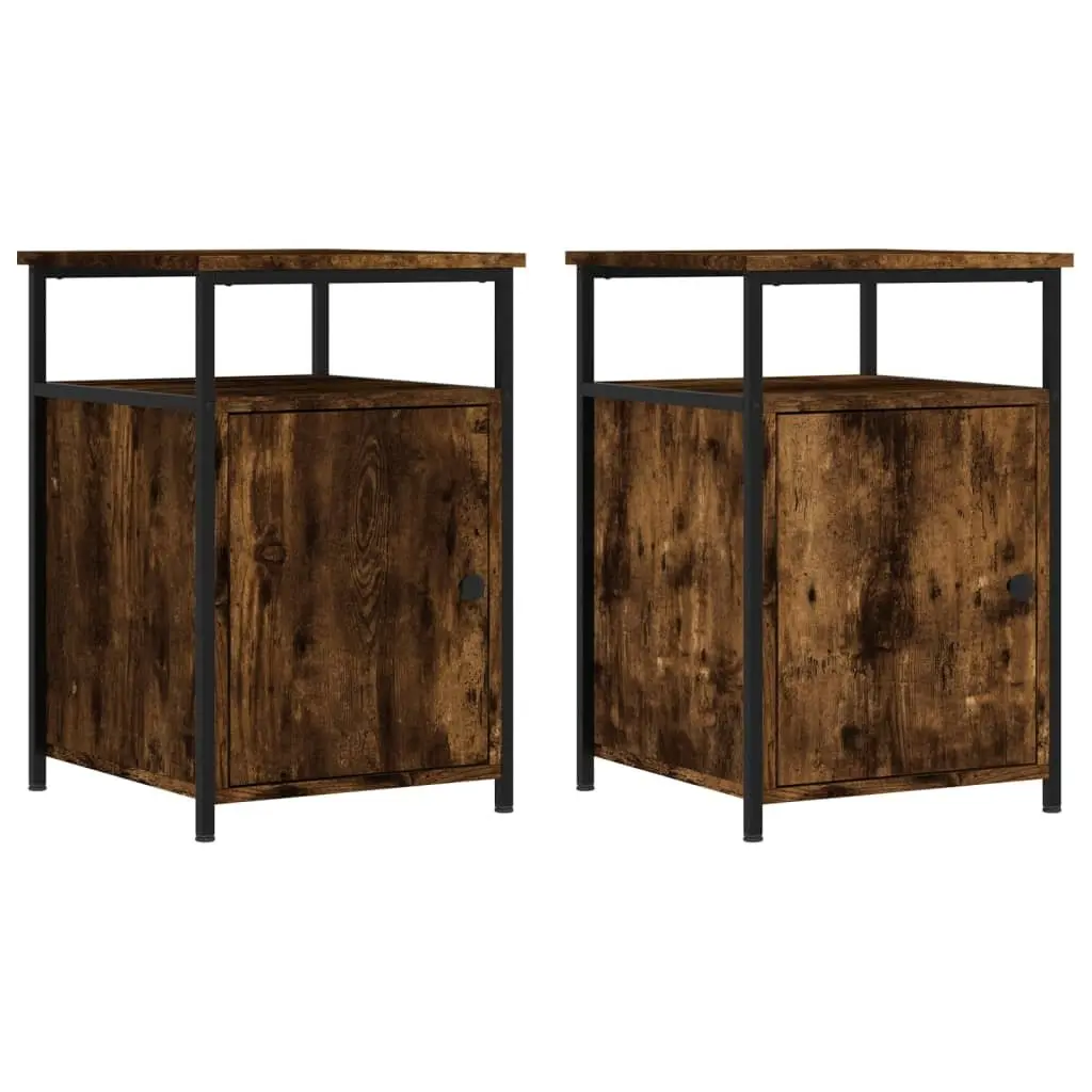 Bedside Cabinet Smoked Oak 40x42x60cm Engineered Wood Storage Side Table 2 Piece