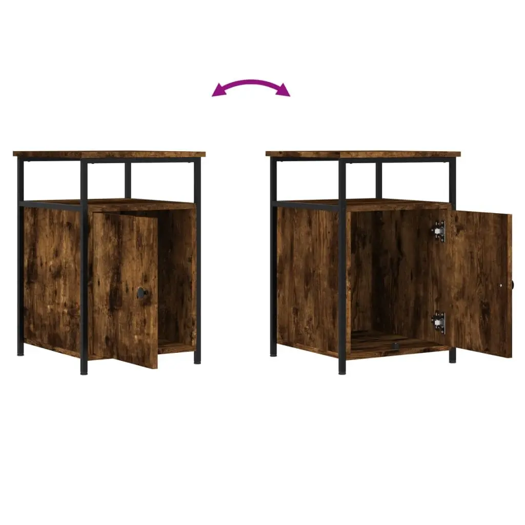 Bedside Cabinet Smoked Oak 40x42x60cm Engineered Wood Storage Side Table 2 Piece
