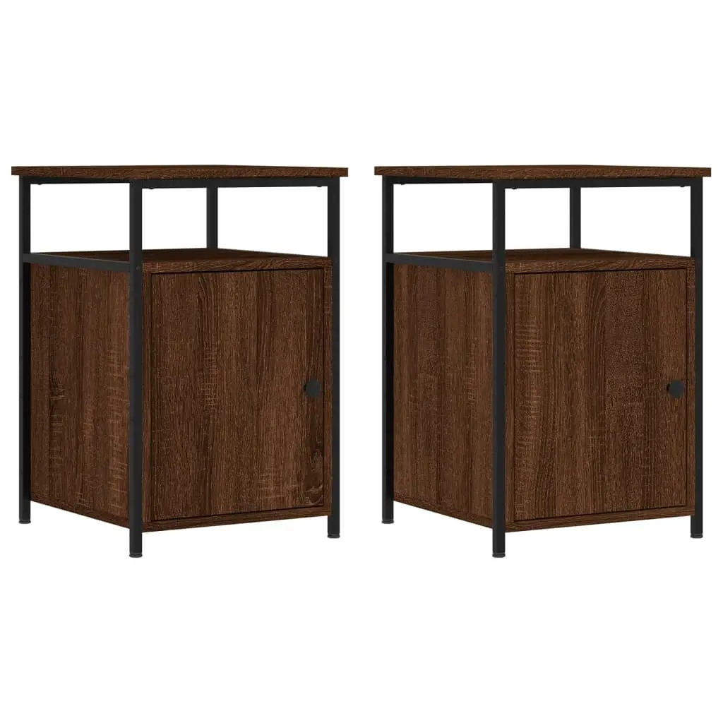 Brown Oak Bedside Cabinets Set of 2, 40x42x60 cm