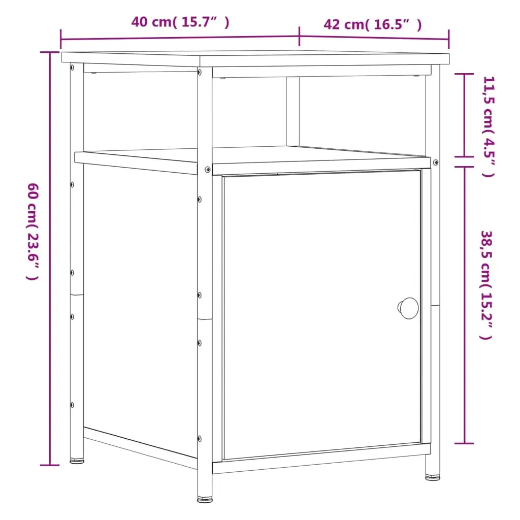 Brown Oak Bedside Cabinets Set of 2, 40x42x60 cm