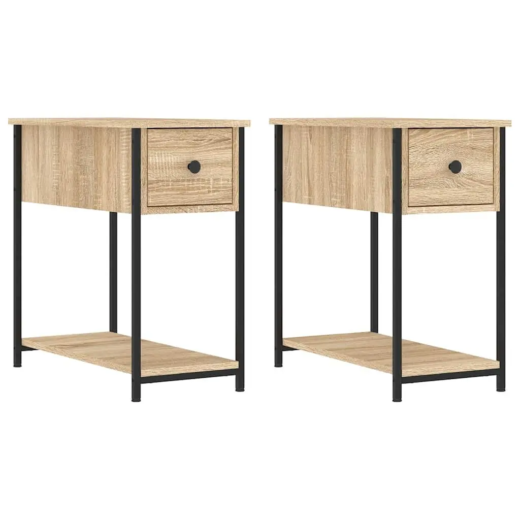 Bedside Cabinets Brown Engineered Wood 30W x 60D x 60H cm Storage Side Tables 2 pcs