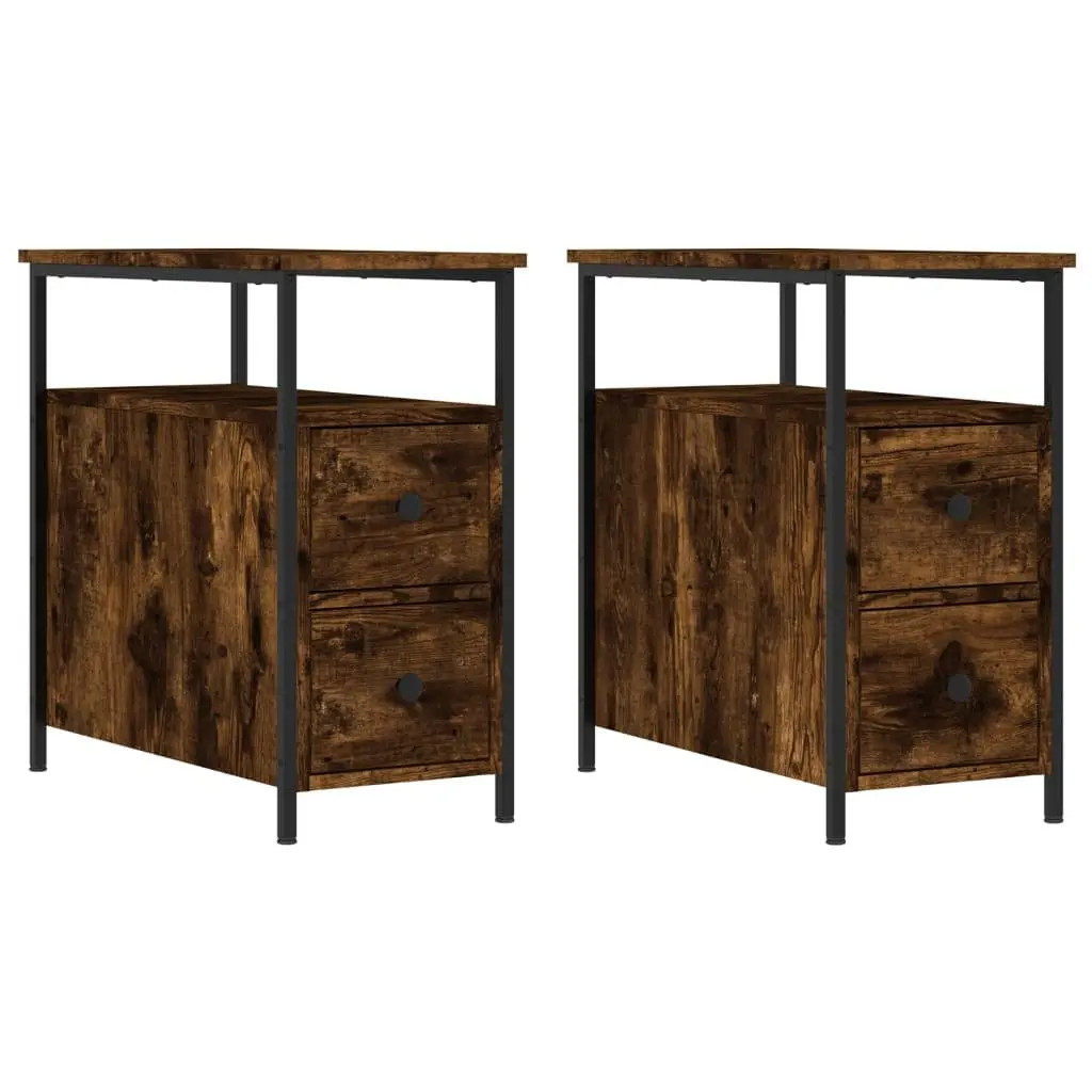 Bedside Cabinets Smoked Oak 30x60x60 cm Engineered Wood 2 Piece